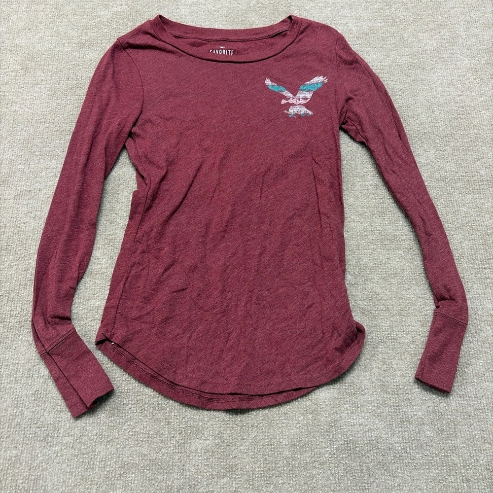 American Eagle Outfitters Burgundy Long Sleeve Tee 1777